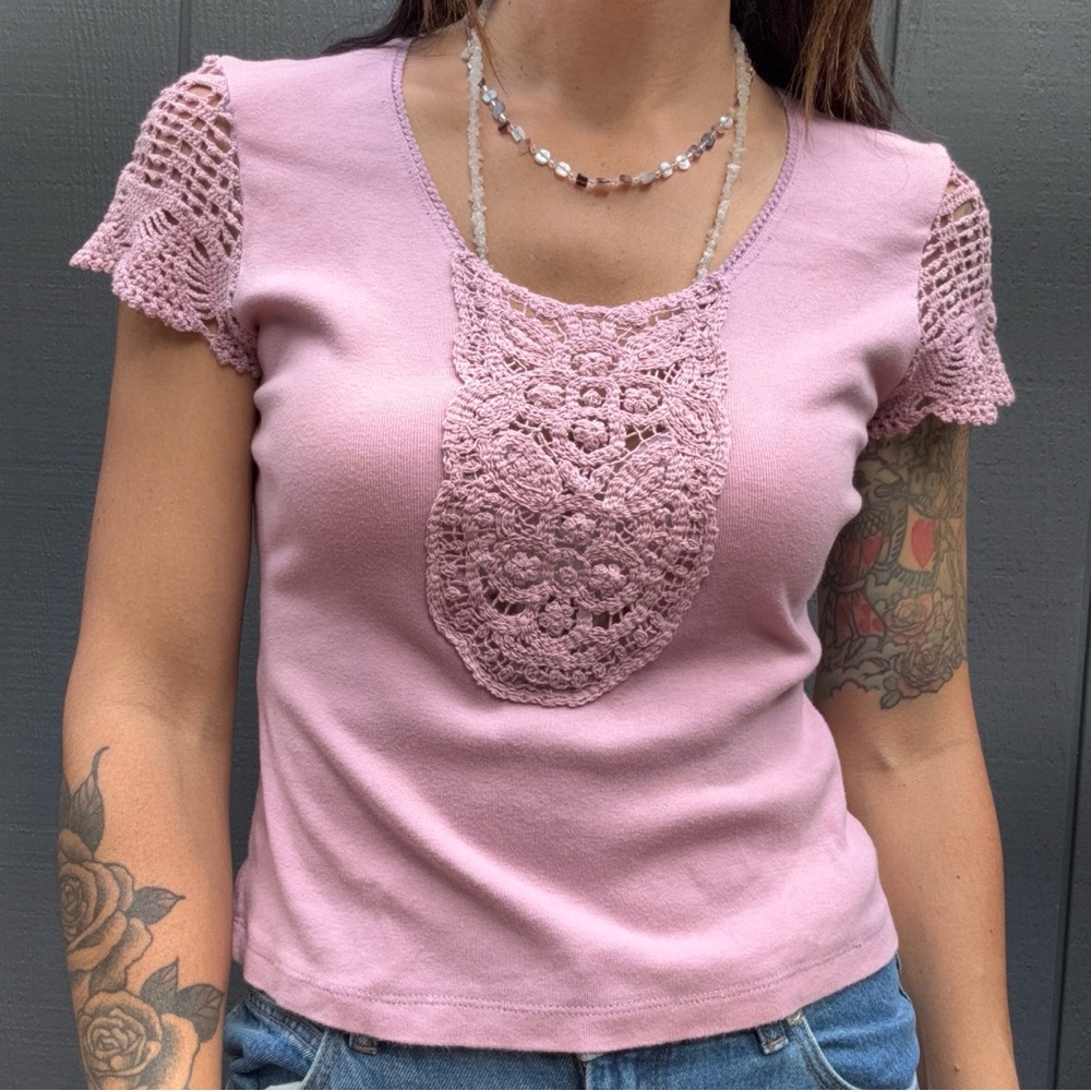 Vintage Lyndia Procanik crochet trim top Sz L